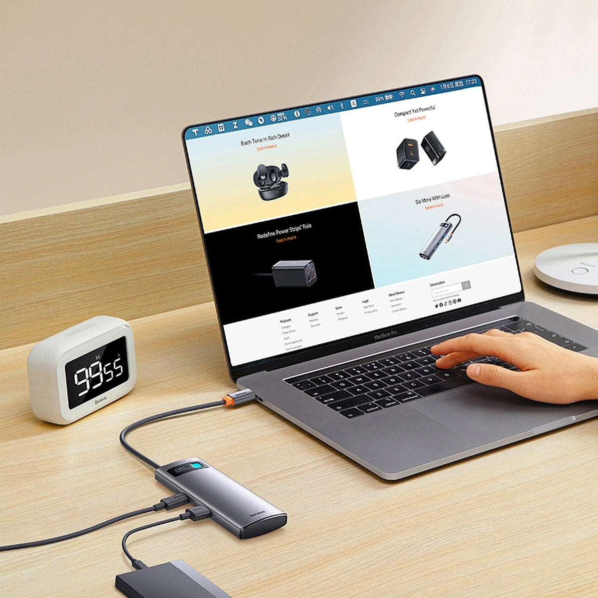 Baseus Metal Gleam USB-C Hub, 3 x USB-A - 1 x RJ45, Gray WKWG070113