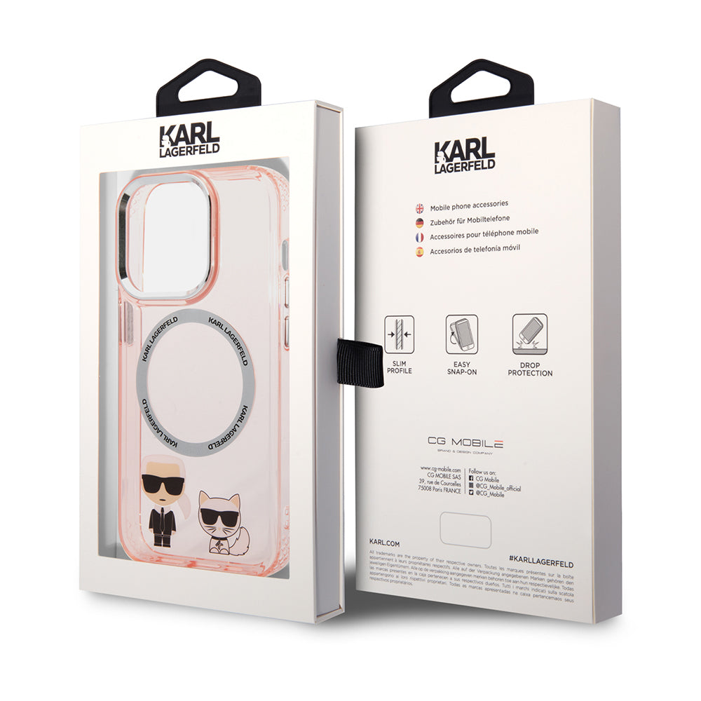 MagSafe Case for Apple iPhone 14 Pro Max, Karl Lagerfeld, Karl & Choupette Aluminium, Pink