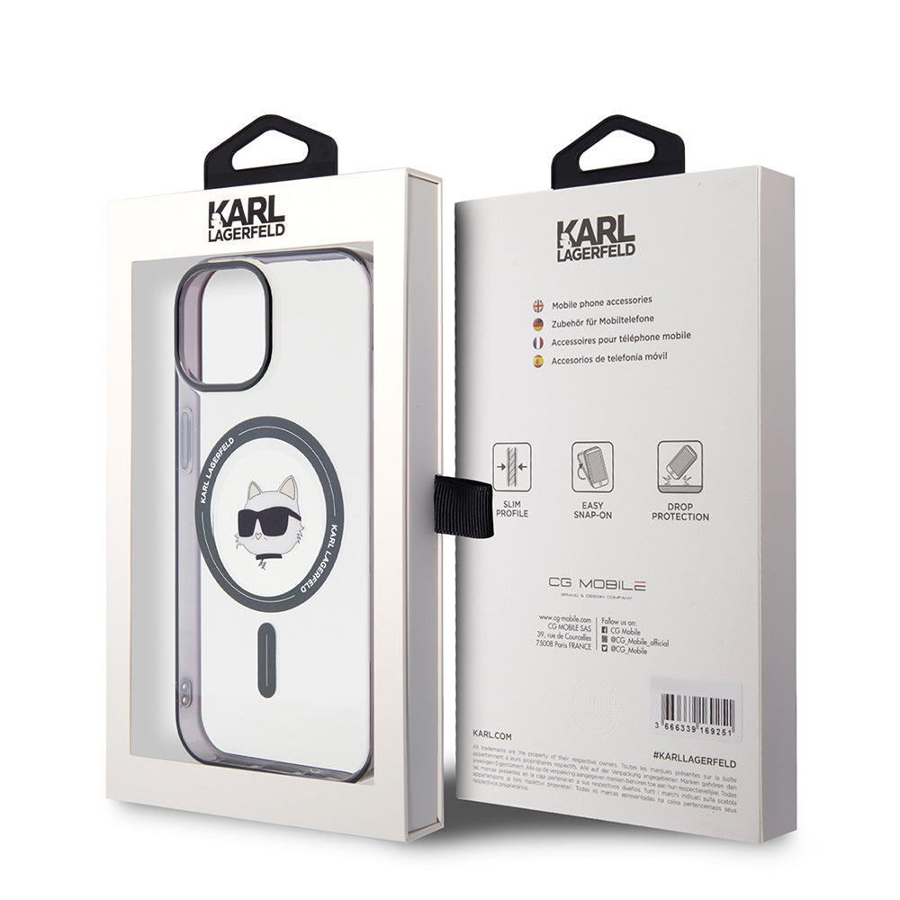 MagSafe Case for Apple iPhone 15 Plus, Karl Lagerfeld, IML Choupette's Head, Transparent