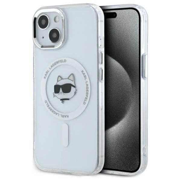 MagSafe Case for Apple iPhone 15 Plus, Karl Lagerfeld, IML Metal Choupette's Head, White