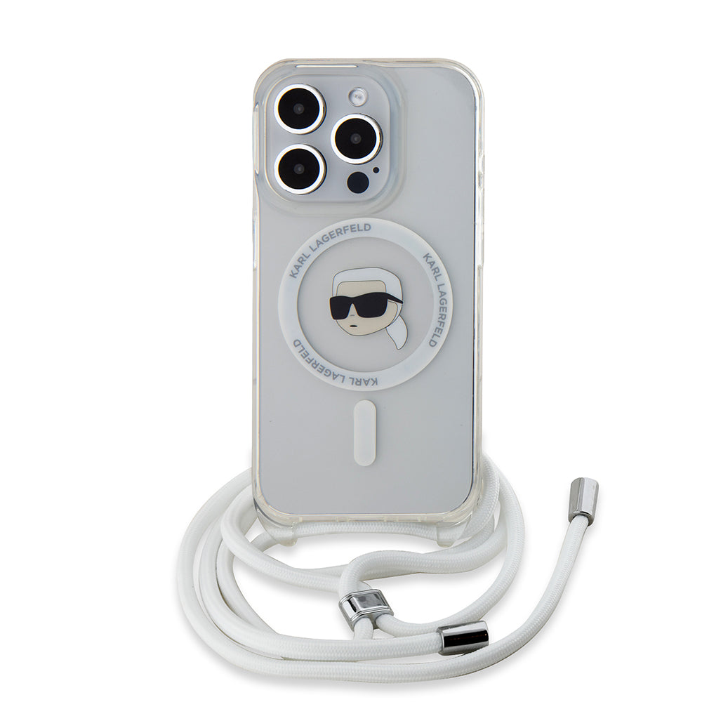 MagSafe Case for Apple iPhone 15 Pro, Karl Lagerfeld, IML Crossbody Karl's Head, Transparent