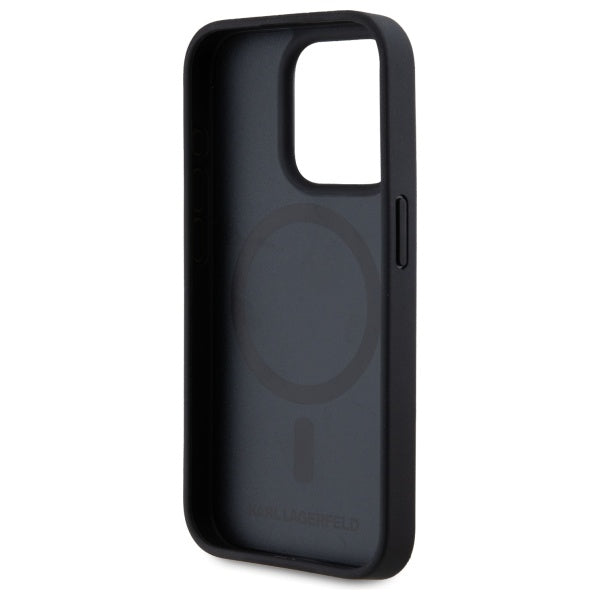 MagSafe Case for Apple iPhone 15 Pro, Karl Lagerfeld, Monogram Metal Logo, Black