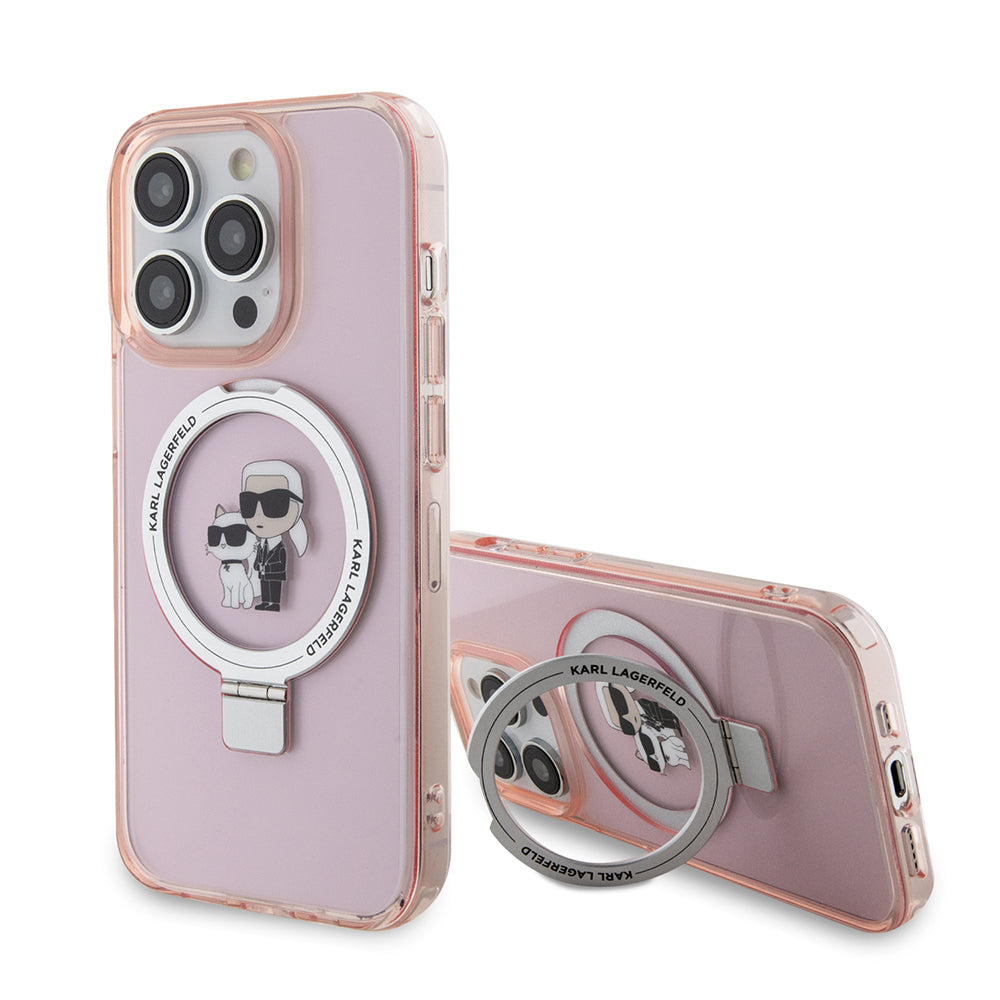 MagSafe Case for Apple iPhone 15 Pro, Karl Lagerfeld, Ring Stand Karl & Choupette, Pink