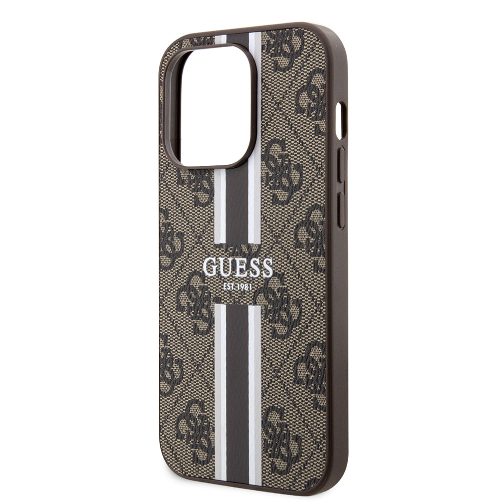 MagSafe Case for Apple iPhone 15 Pro Max, Guess, 4G Printed Stripes, Brown