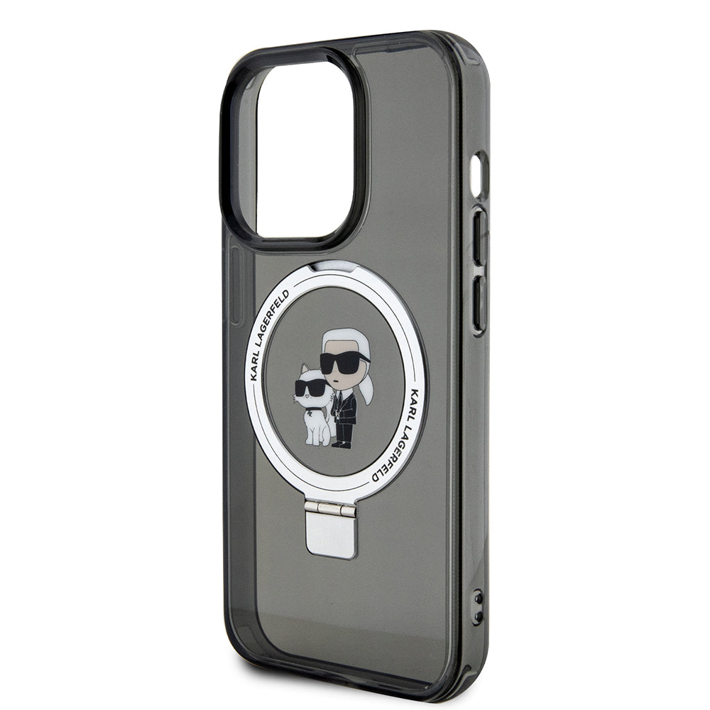 MagSafe Case for Apple iPhone 15 Pro Max, Karl Lagerfeld, Ring Stand Karl & Choupette, Black
