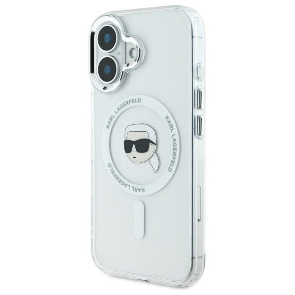 MagSafe Case for Apple iPhone 16, Karl Lagerfeld, IML Metal Karl's Head, White