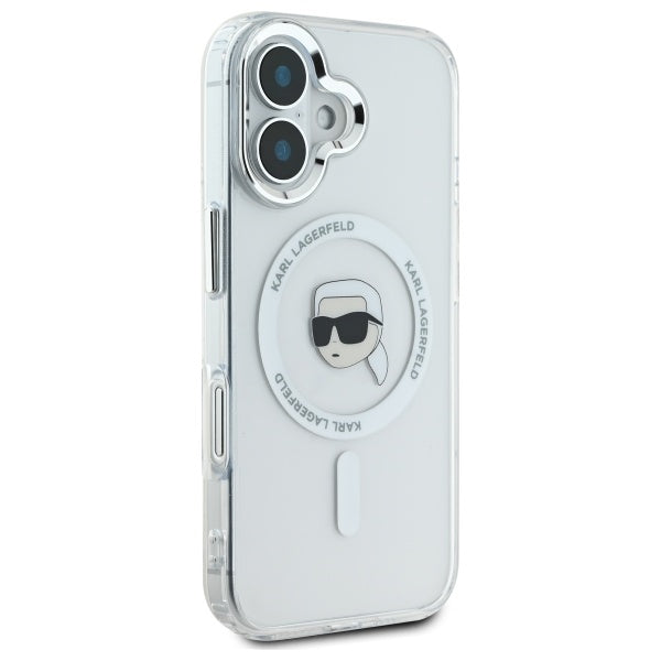 MagSafe Case for Apple iPhone 16 Plus, Karl Lagerfeld, IML Karl's Head, White