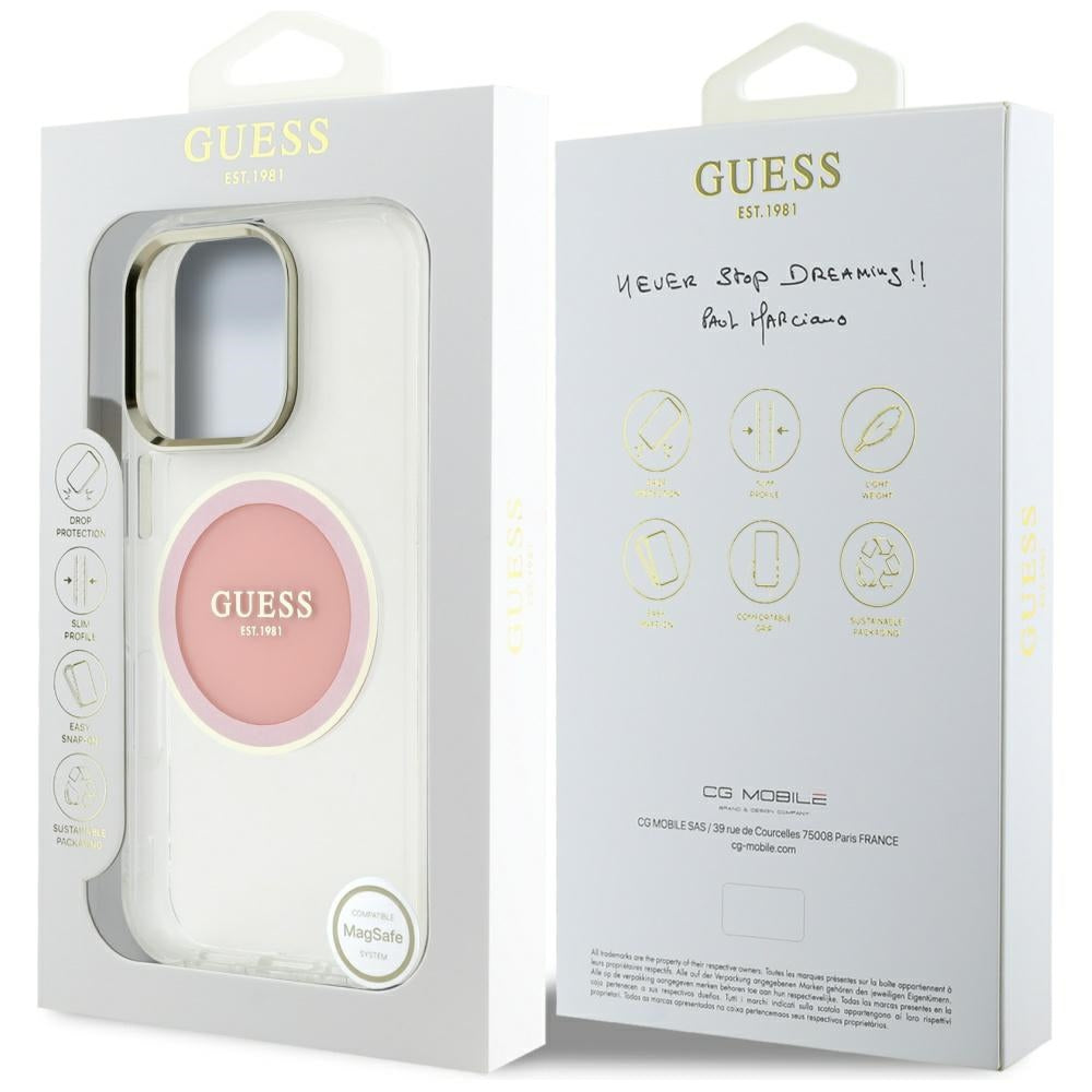 MagSafe Case for Apple iPhone 16 Pro, Guess, IML Metal Colored Circle, Pink
