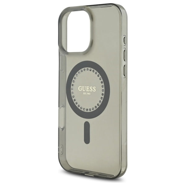MagSafe Case for Apple iPhone 16 Pro, Guess, IML Rhinestone, Black