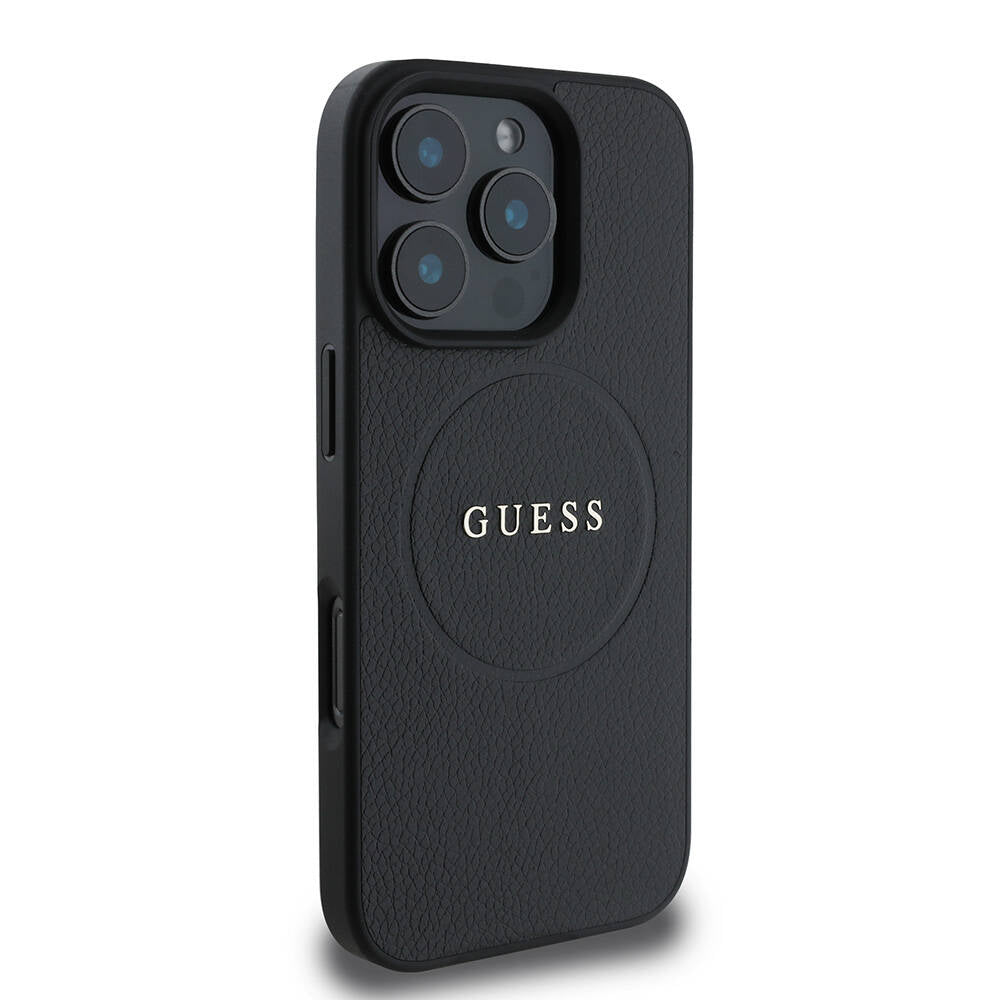 MagSafe Case for Apple iPhone 16 Pro Max, Guess, Grained Gold Ring, Black