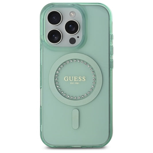 MagSafe Case for Apple iPhone 16 Pro Max, Guess, IML Rhinestone, Green