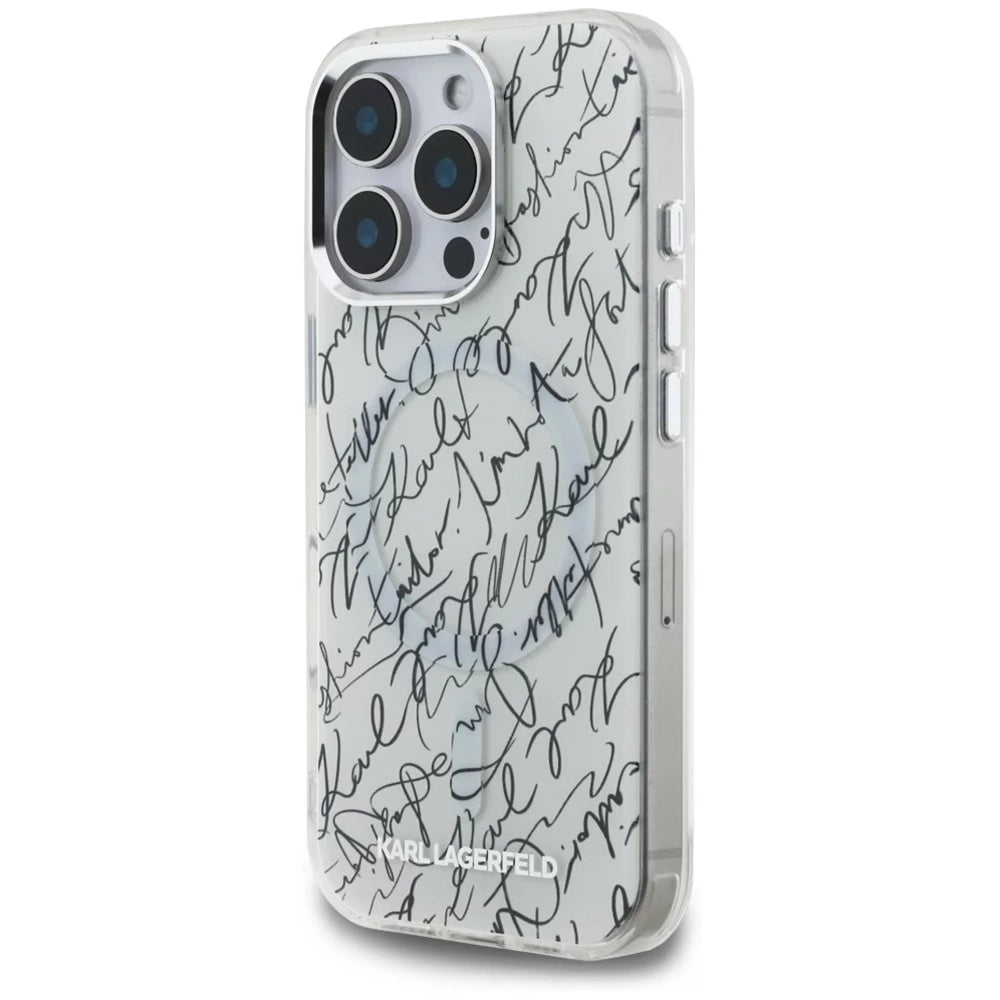 MagSafe Case for Apple iPhone 16 Pro Max, Karl Lagerfeld, IML Karl Script Pattern, White