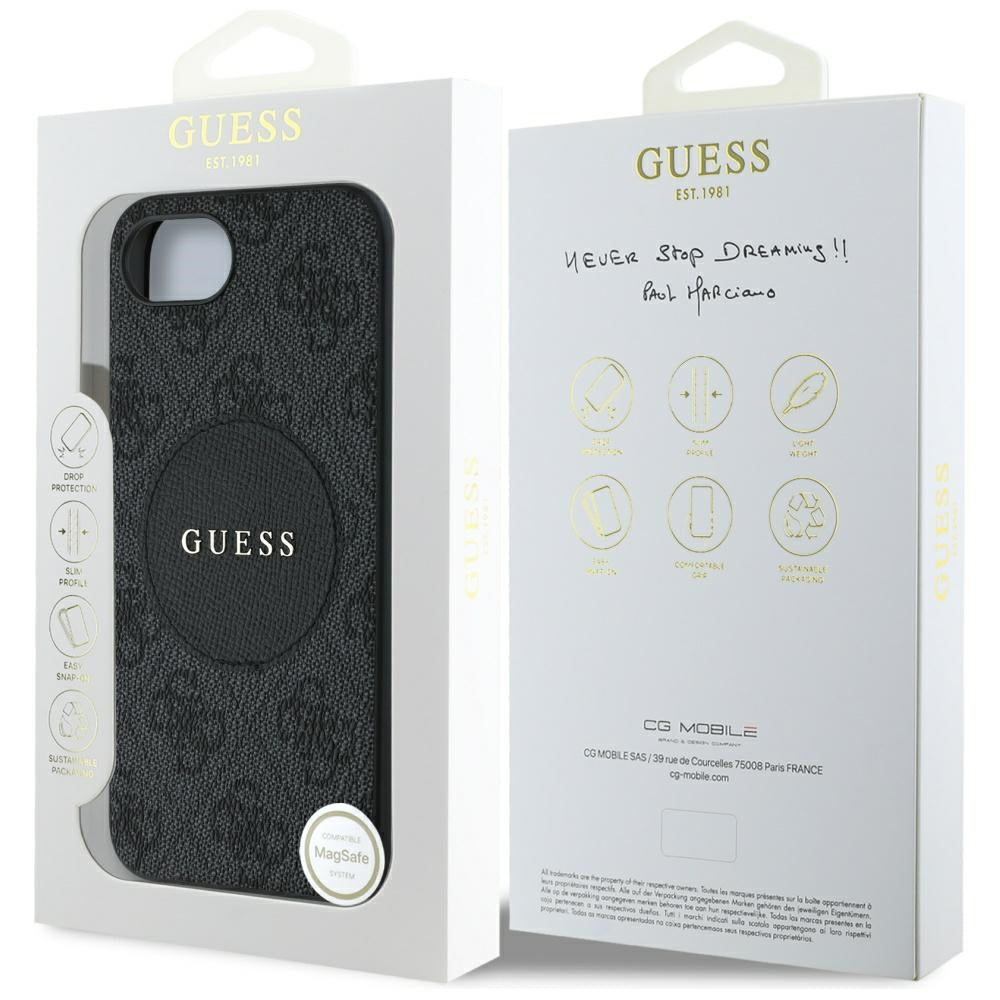MagSafe Case for Apple iPhone 17e / 16e, Guess, 4G Circle Classic Logo, Black