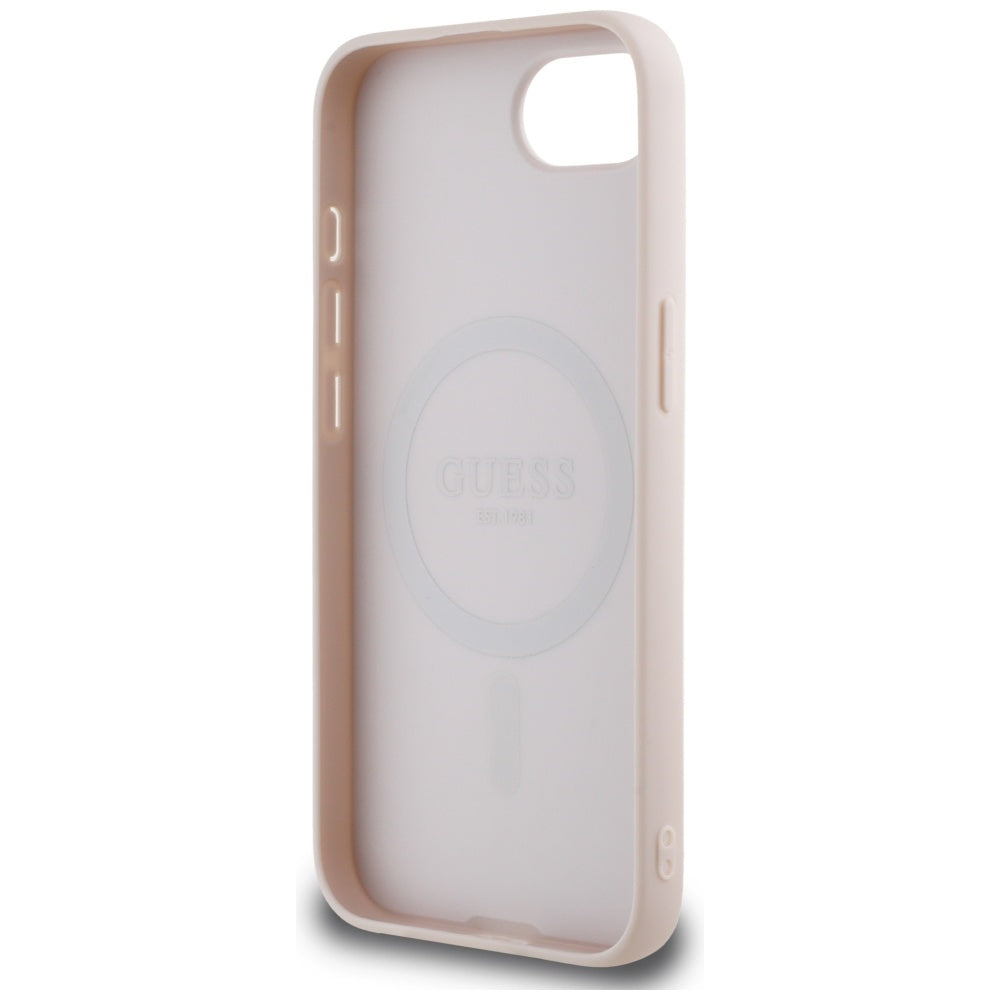 MagSafe Case for Apple iPhone 17e / 16e, Guess, Grained Gold Ring, Pink