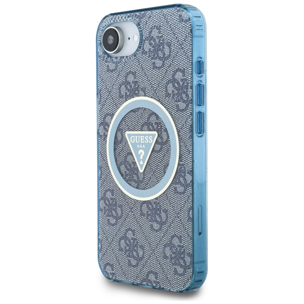 MagSafe Case for Apple iPhone 17e / 16e, Guess, IML Glitter 4G Circle Triangle, Blue