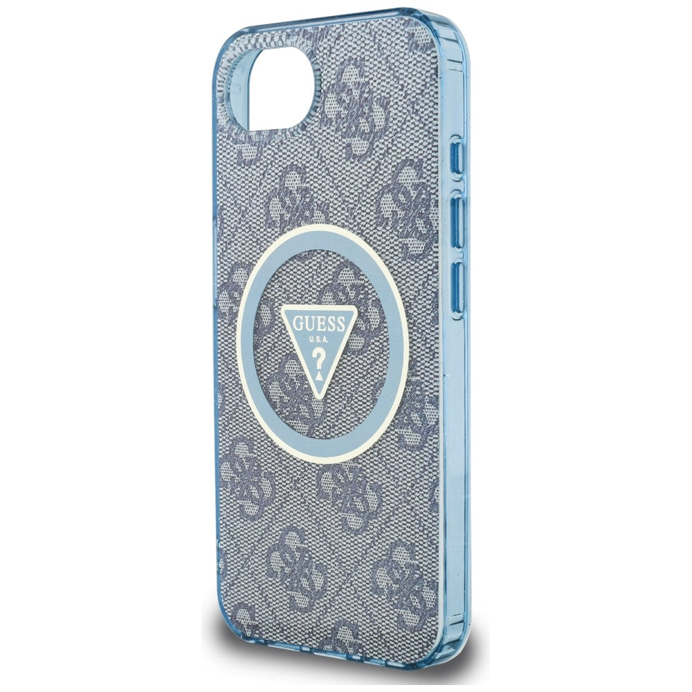 MagSafe Case for Apple iPhone 17e / 16e, Guess, IML Glitter 4G Circle Triangle, Blue