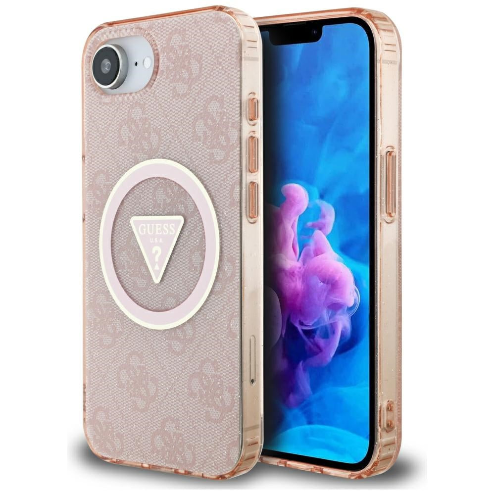 MagSafe Case for Apple iPhone 17e / 16e, Guess, IML Glitter 4G Circle Triangle, Pink