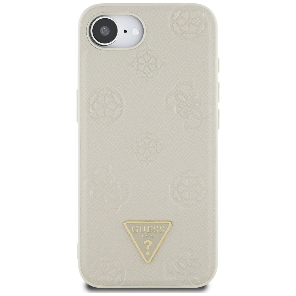 MagSafe Case for Apple iPhone 17e / 16e, Guess, Peony Grained Hot Stamp Triangle, Beige