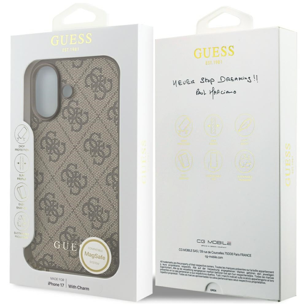 MagSafe Case for Apple iPhone 17, Guess, 4G Charm Cradle, Brown