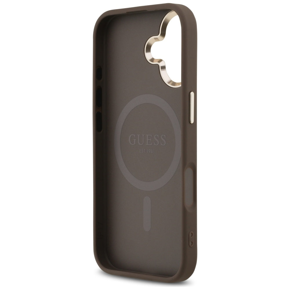 MagSafe Case for Apple iPhone 17, Guess, 4G Triangle Logo, Golden Brown