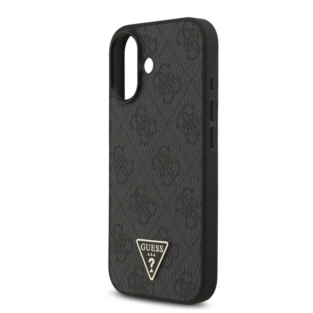 MagSafe Case for Apple iPhone 17, Guess, 4G Triangle Logo with Cord Strap, Black
