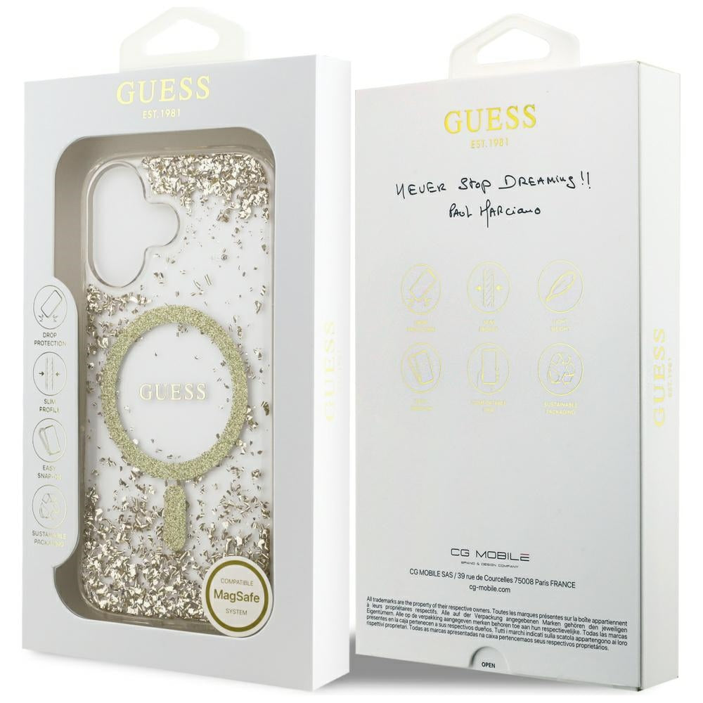 MagSafe Case for Apple iPhone 17, Guess, Resin Bottom Glitter, Gold