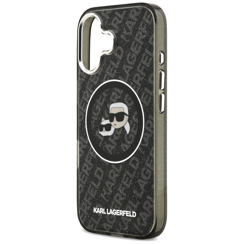 MagSafe Case for Apple iPhone 17, Karl Lagerfeld, Glitter Karl & Choupette Head, Black