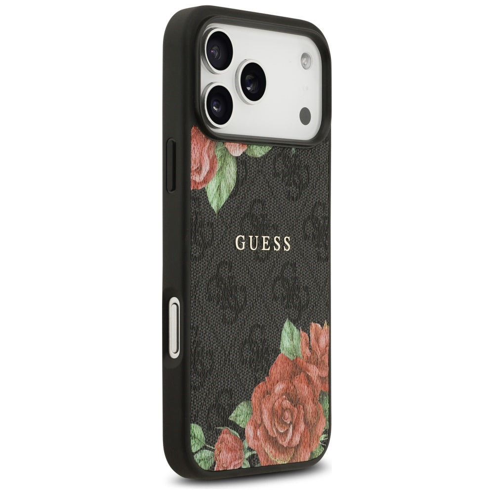MagSafe Case for Apple iPhone 17 Pro, Guess, 4G Flowers Print, Black