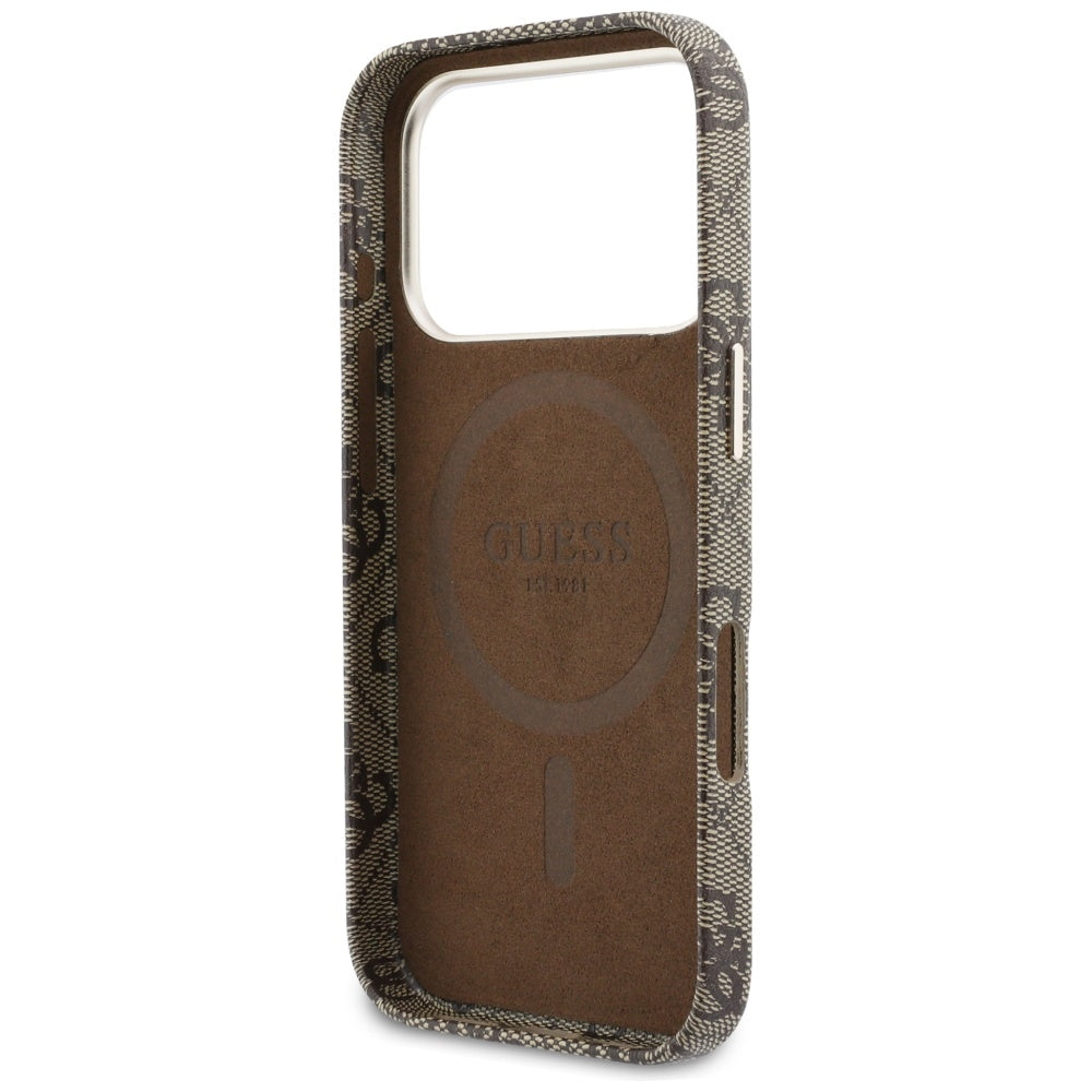 MagSafe Case for Apple iPhone 17 Pro, Guess, 4G Script Logo, Brown