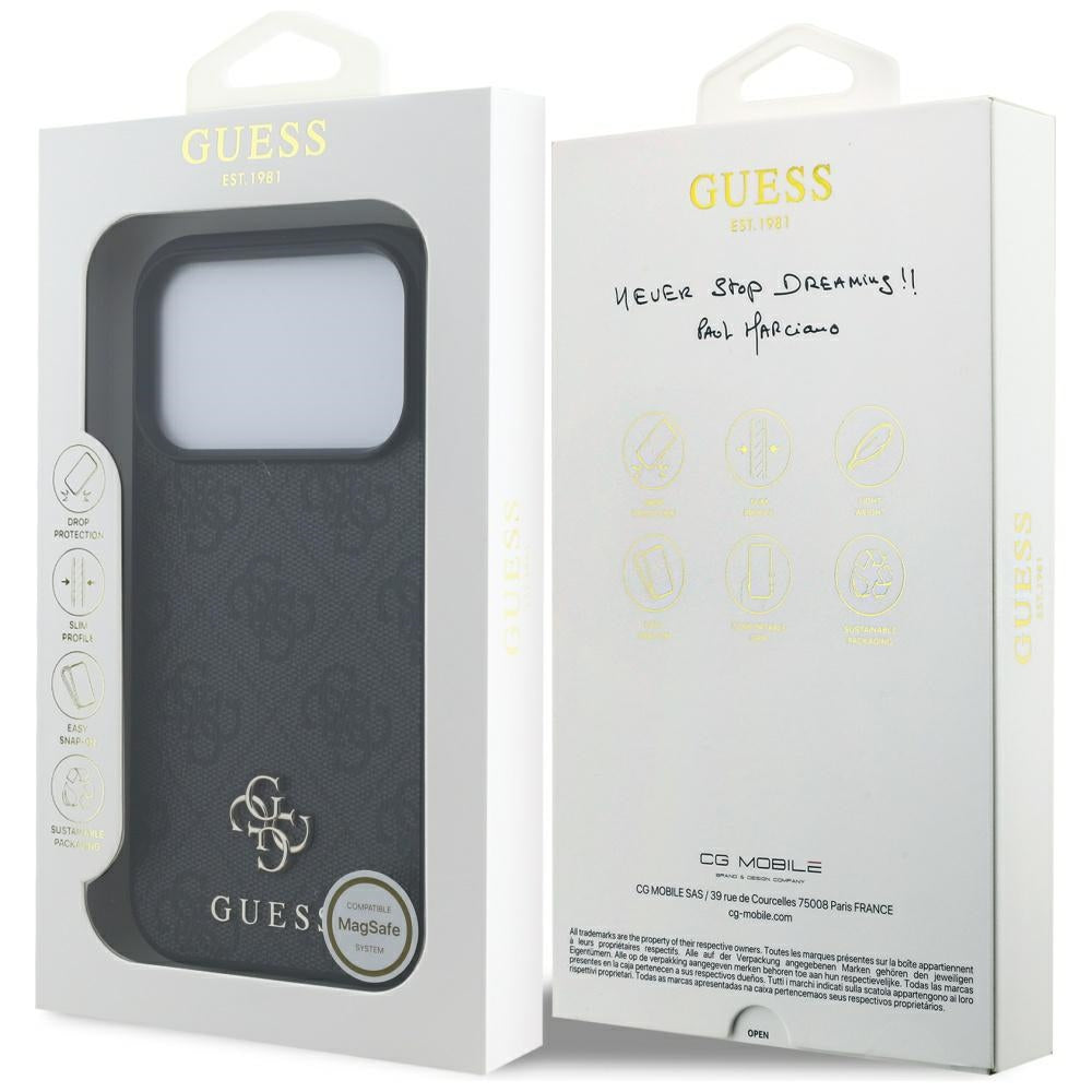 MagSafe Case for Apple iPhone 17 Pro, Guess, 4G Small and Classic Logo, Black