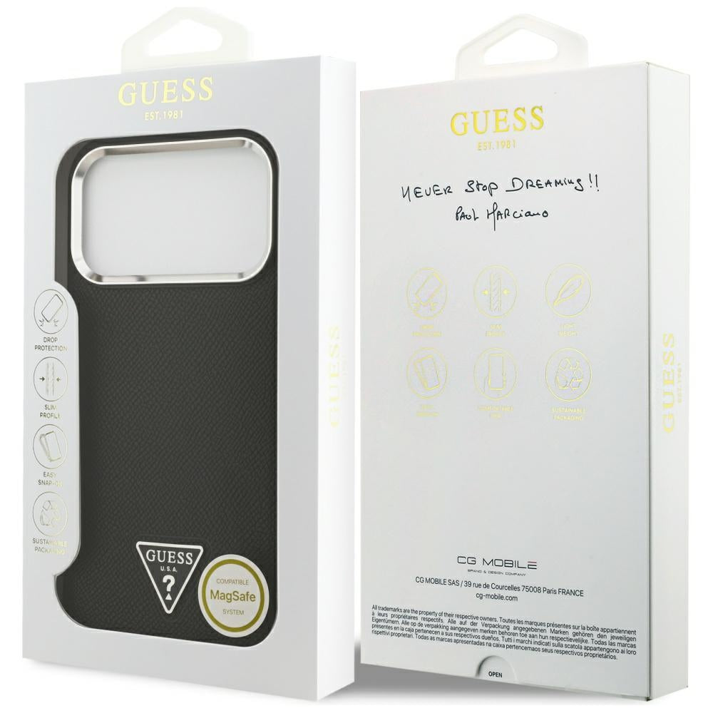 MagSafe Case for Apple iPhone 17 Pro, Guess, Grained Triangle Logo, Black