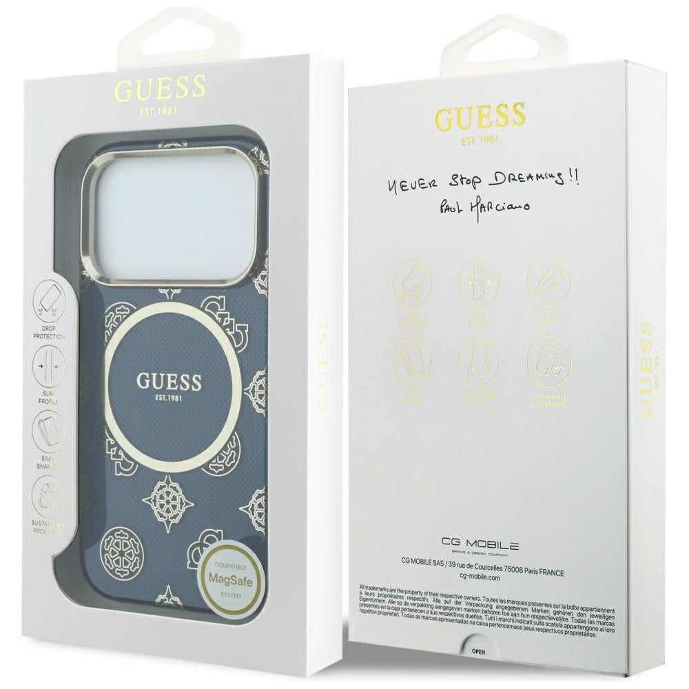 MagSafe Case for Apple iPhone 17 Pro, Guess, IML Peony Dot, Blue