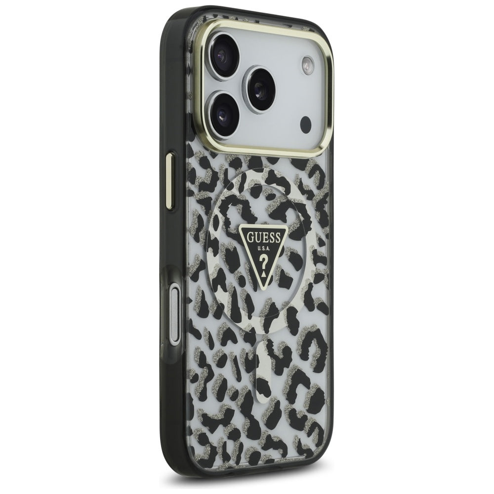 MagSafe Case for Apple iPhone 17 Pro, Guess, Leopard Glitter, Black