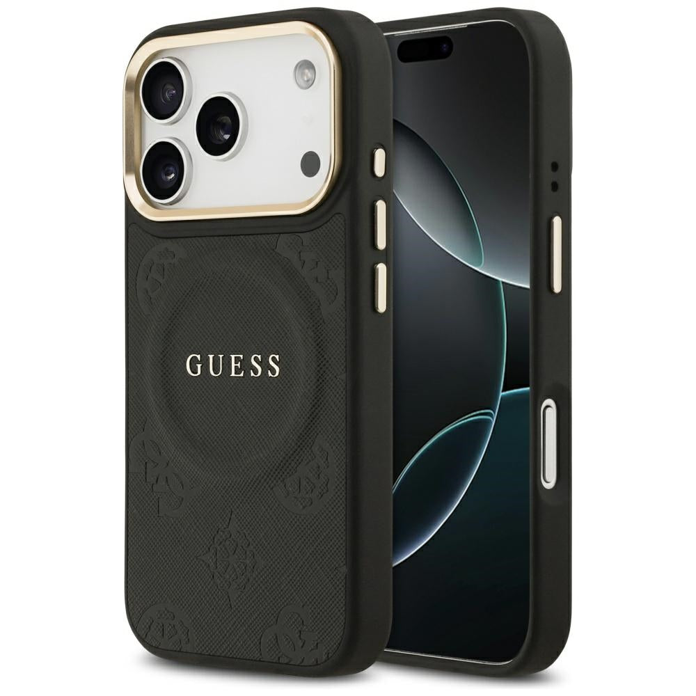 MagSafe Case for Apple iPhone 17 Pro, Guess, Peony Hot Stamp, Black