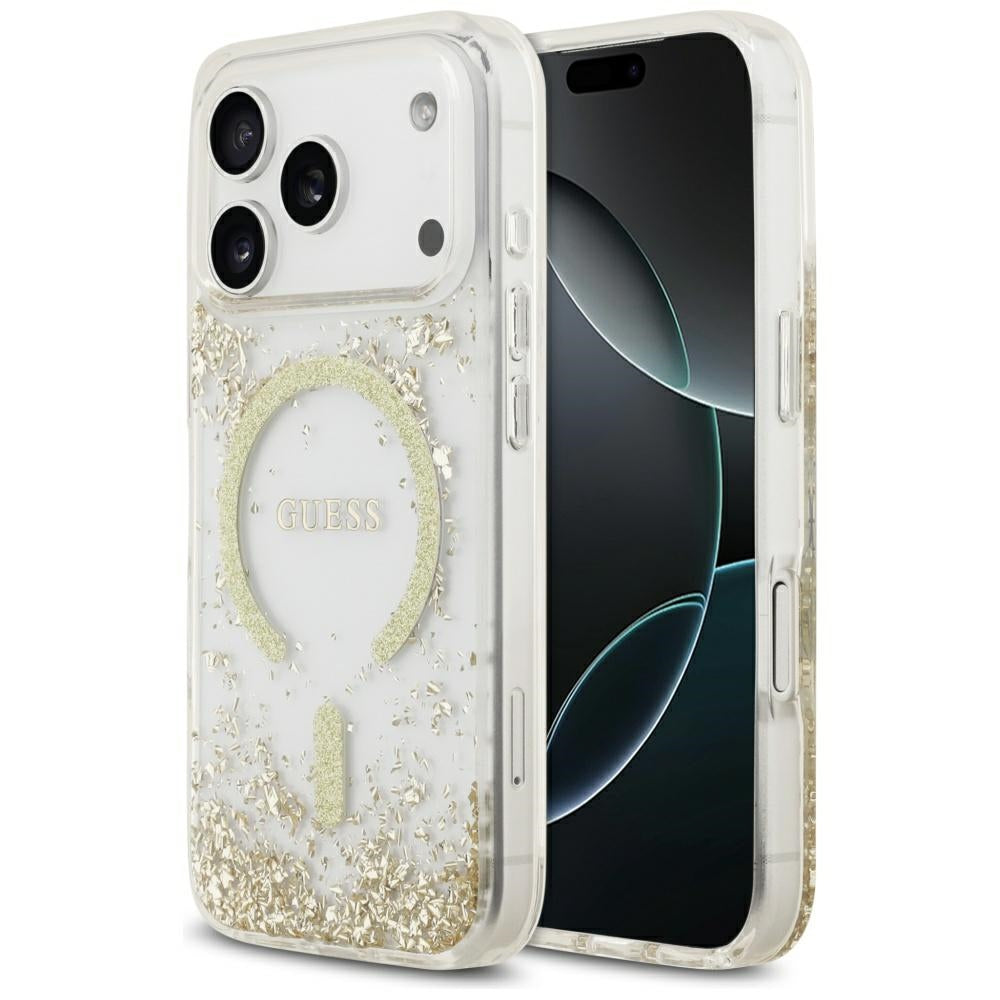 MagSafe Case for Apple iPhone 17 Pro, Guess, Resin Bottom Glitter, Gold