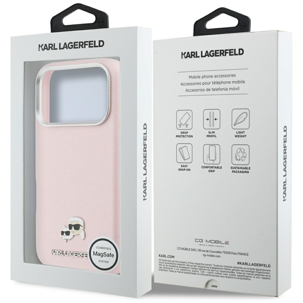 MagSafe Case for Apple iPhone 17 Pro, Karl Lagerfeld, Karl & Choupette Head's Pin, Pink