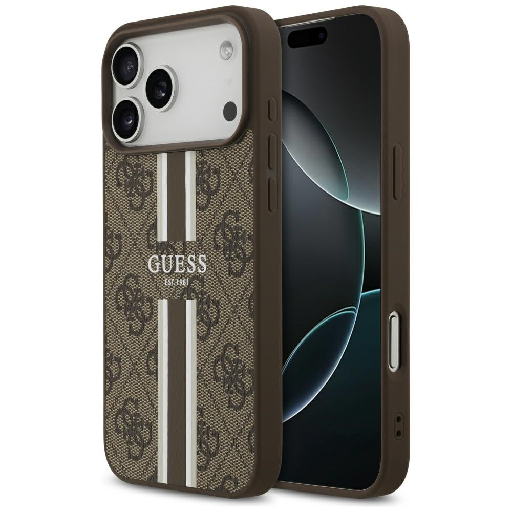 MagSafe Case for Apple iPhone 17 Pro Max, Guess, 4G Printed Stripes, Brown