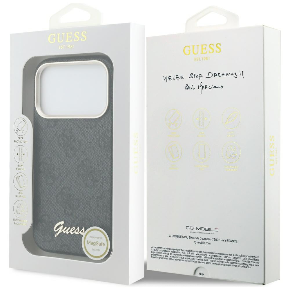 MagSafe Case for Apple iPhone 17 Pro Max, Guess, 4G Script Logo, Black