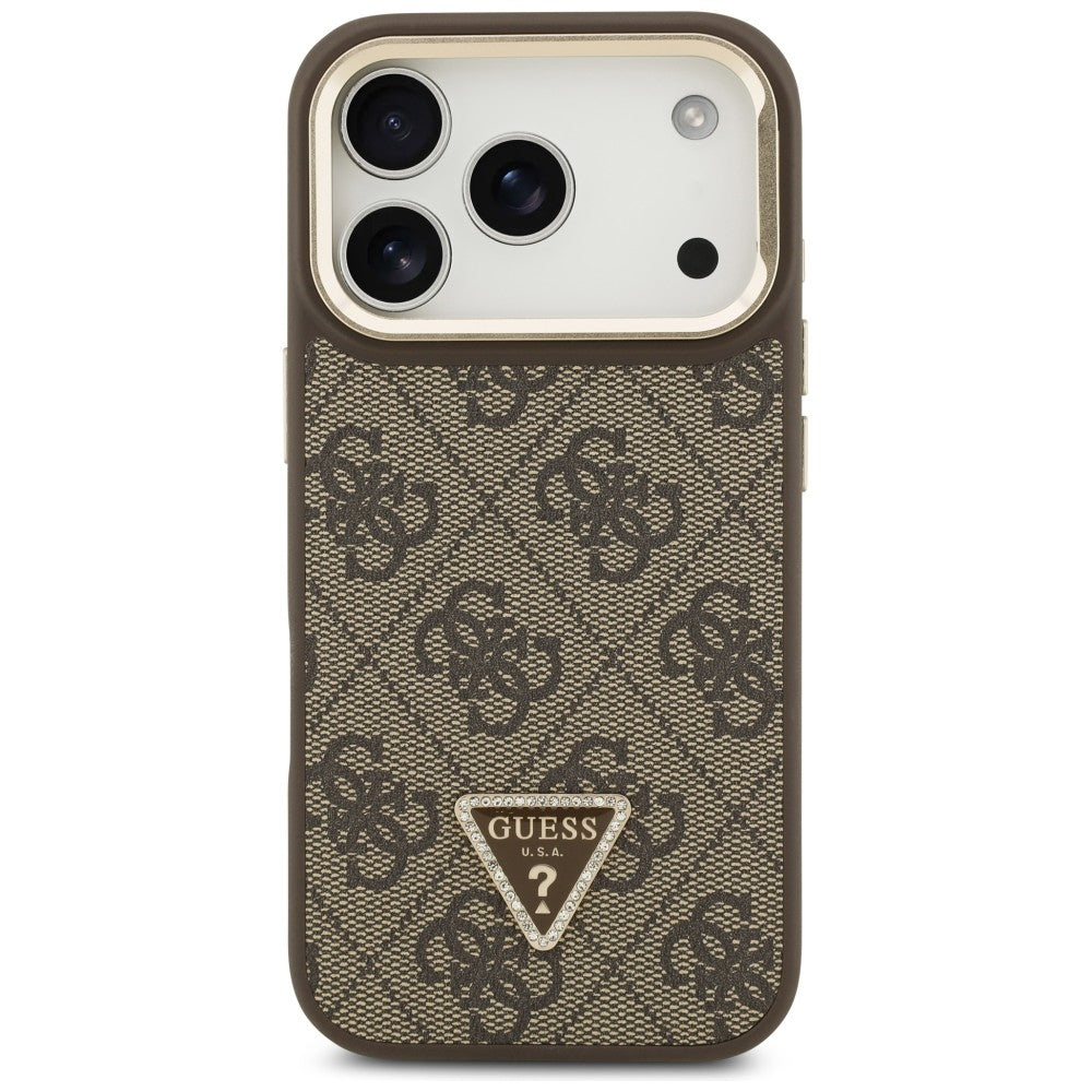 MagSafe Case for Apple iPhone 17 Pro Max, Guess, 4G Triangle Logo with Stand Camera, Golden Brown