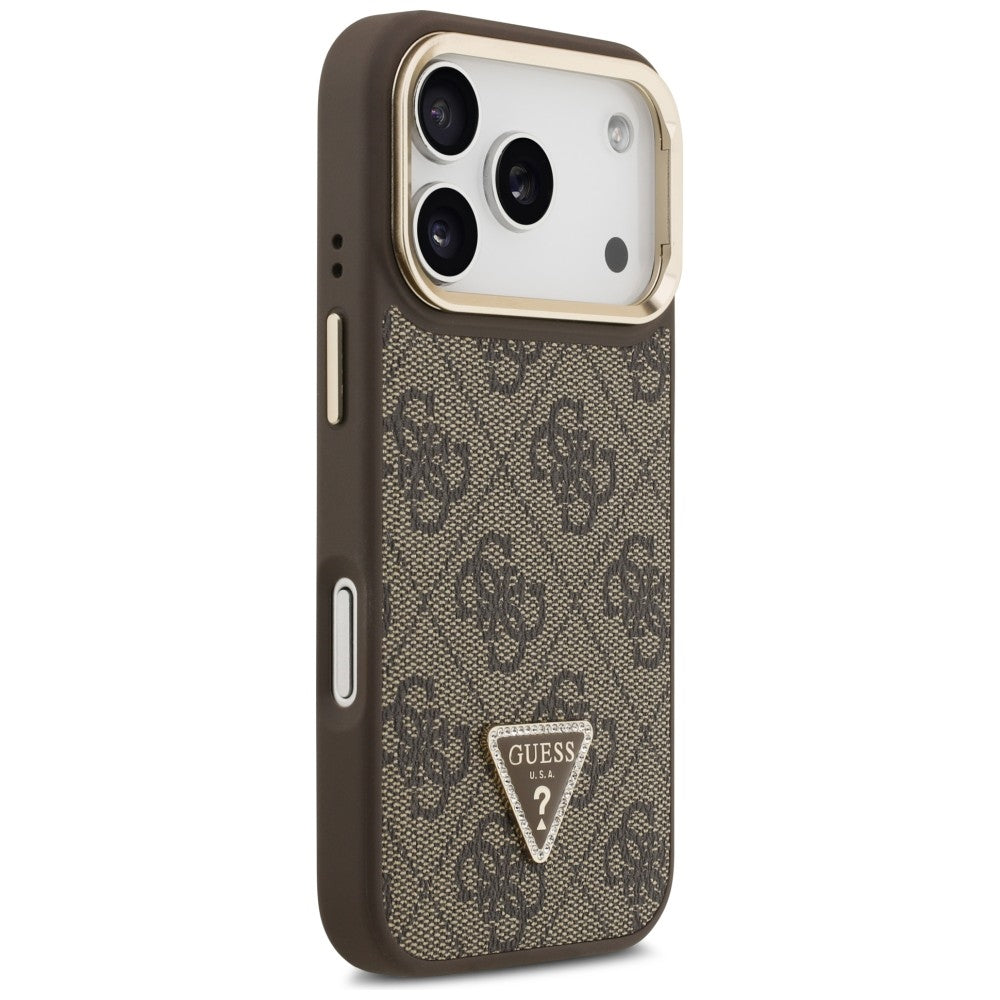 MagSafe Case for Apple iPhone 17 Pro Max, Guess, 4G Triangle Logo with Stand Camera, Golden Brown