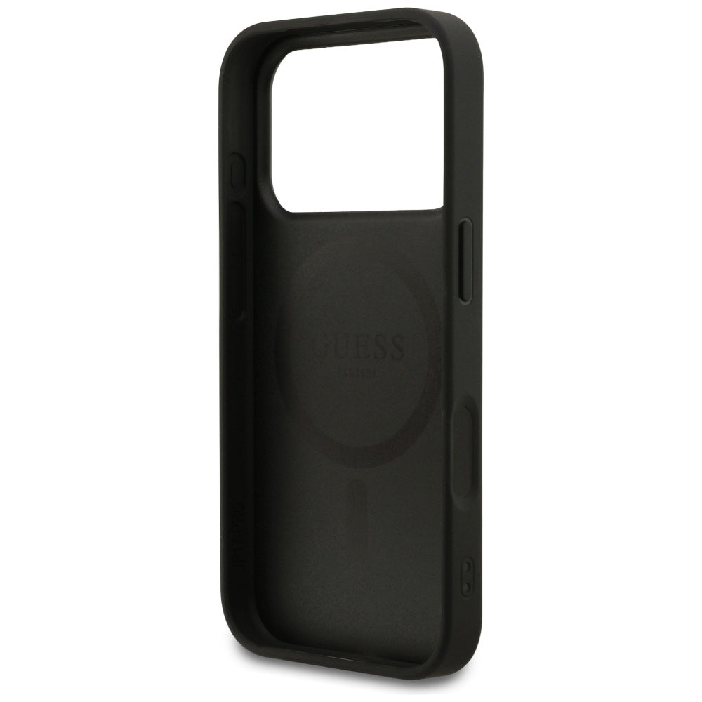 MagSafe Case for Apple iPhone 17 Pro Max, Guess, Grained Gold Ring, Black