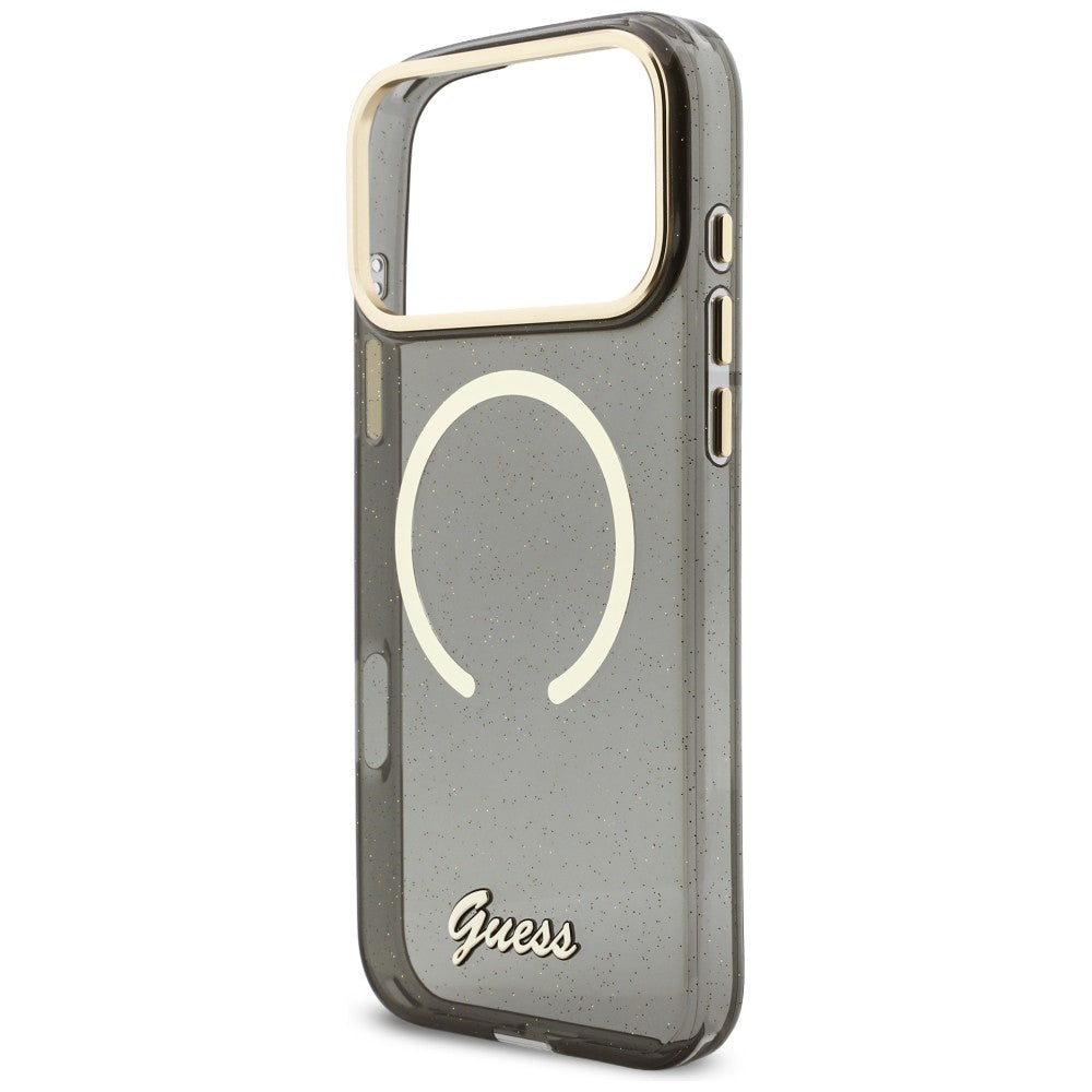 MagSafe Case for Apple iPhone 17 Pro Max, Guess, IML Glitter Script Strap, Black