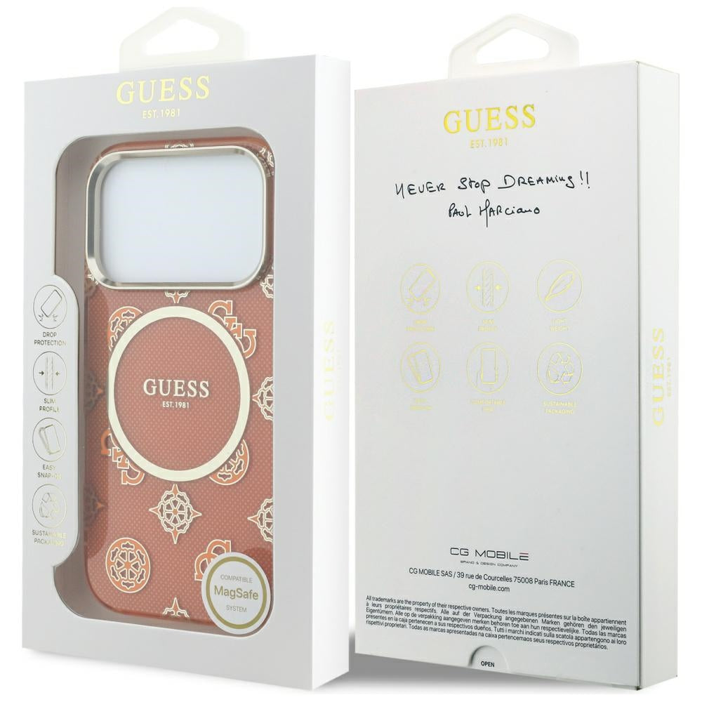 MagSafe Case for Apple iPhone 17 Pro Max, Guess, IML Peony Dot, Orange