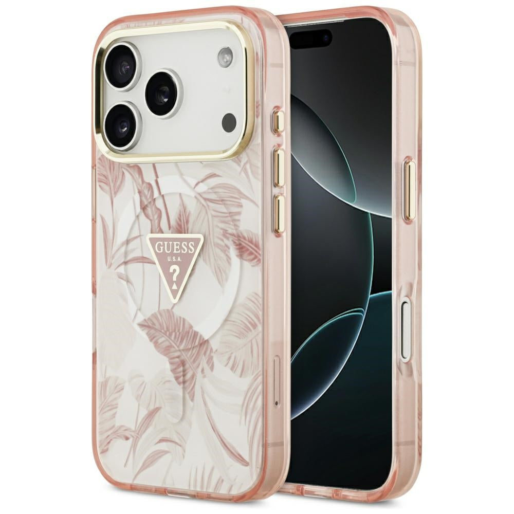 MagSafe Case for Apple iPhone 17 Pro Max, Guess, Jungle Tonal Triangle, Pink