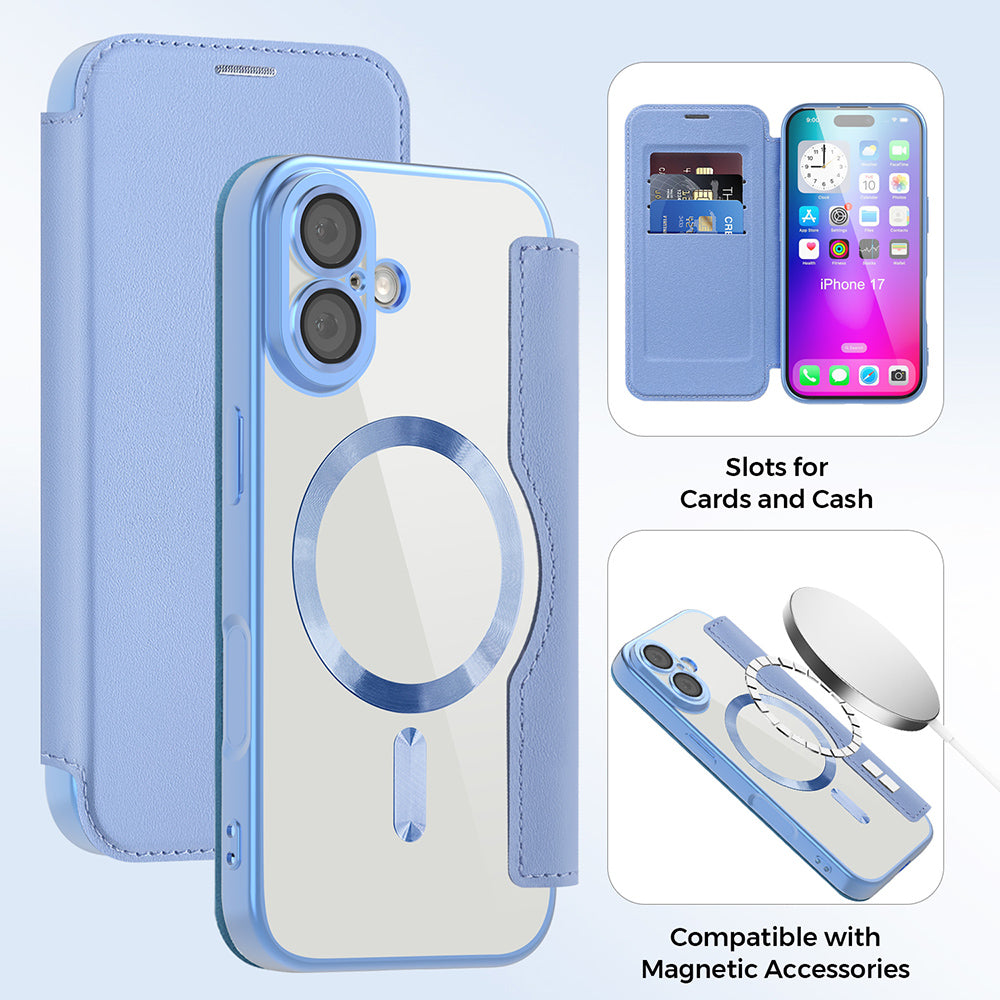 MagSafe Case for Apple iPhone 17, Techsuit, SmartMag Book, Blue