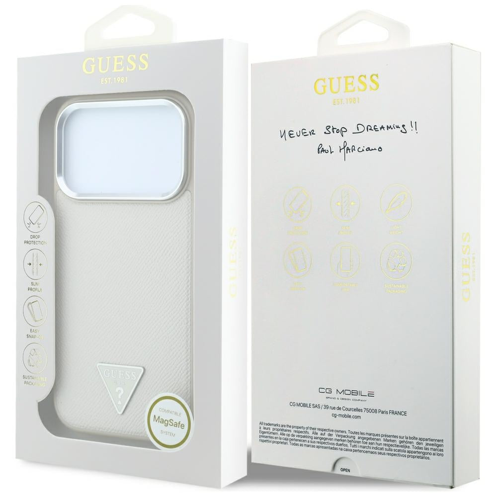 MagSafe Case for Apple iPhone 18 Pro / 17 Pro, Guess, Grained Triangle Logo, Beige