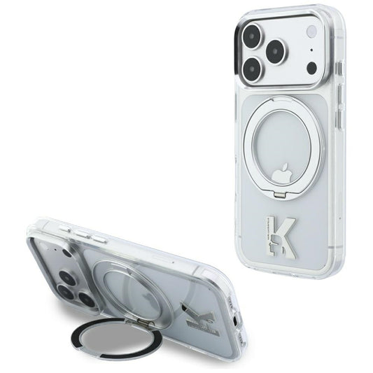 MagSafe Case for Apple iPhone 18 Pro / 17 Pro, Karl Lagerfeld, IML Ring Stand Kameo Metal, Transparent