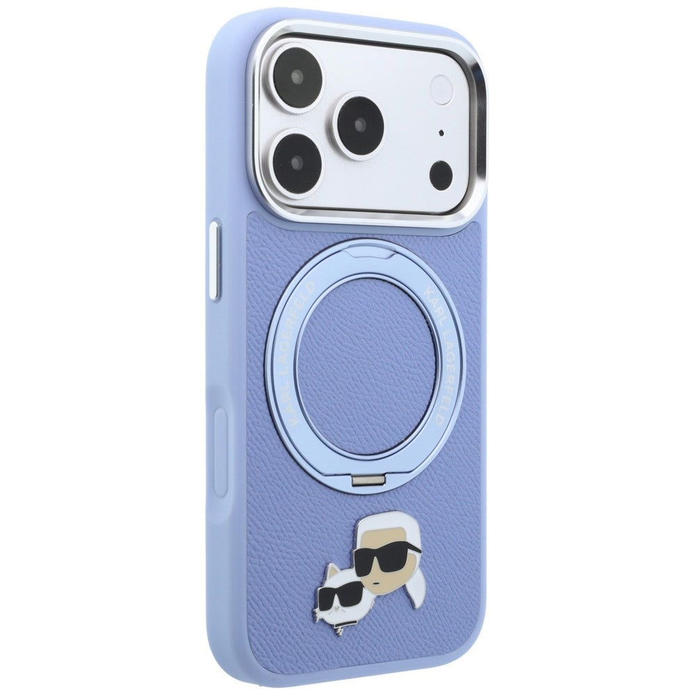 MagSafe Case for Apple iPhone 18 Pro / 17 Pro, Karl Lagerfeld, Ring Stand 360 Karl & Choupette Pin, Blue
