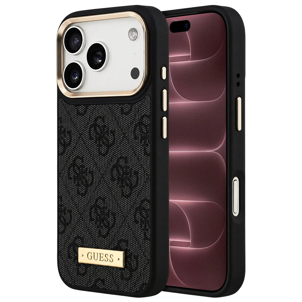 MagSafe Case for Apple iPhone 18 Pro Max / 17 Pro Max, Guess, 4G Logo Plate, Black