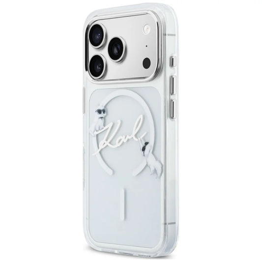 MagSafe Case for Apple iPhone 18 Pro Max / 17 Pro Max, Karl Lagerfeld, IML Choupette Karl Script Logo, Transparent